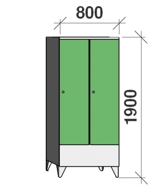 Locker 2x400, 1900x800x545, short door, sep. wall