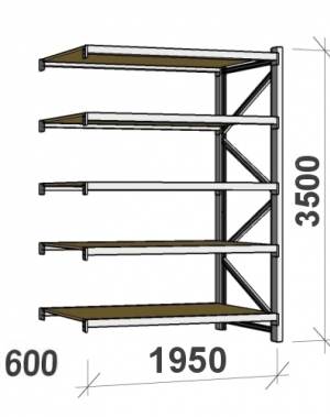 Metallihylly jatko-osa 3500x1950x600 440kg/taso,5 tasoa lastulevytasoilla MAXI