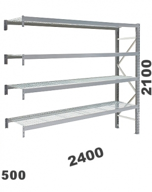 Extension bay 2100x2400x500, 300kg/level, 4 levels with mesh deck