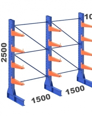 Enkelsidigt grenställ 3 st Pelare, 12 st Arm 1000 mm/2500Hx3000Bx1000D