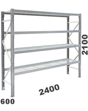 Starter bay 2100x2400x600, 300kg/level, 4 levels with mesh deck