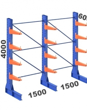 Set 3 L-Posts+12 Cantilevers 4000Hx3000Wx600, 5 levels