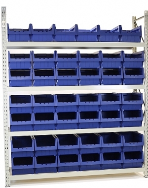 Longspan rack 2100x1950x500 4 levels with chipboard, 42 bins 500x310x250