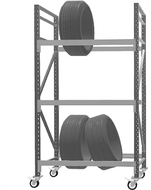 TYRE RACK with wheels 2100x1200x500, 2 levels for tyres + 1 level with chipboard