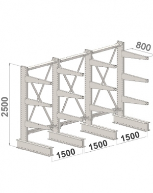 Ulokehylly 1-puolinen 4-pylväinen/12 uloketta 2500Hx4500Lx800S