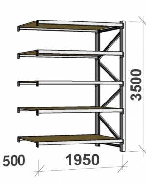 Metallihylly jatko-osa 3500x1950x500 440kg/taso,5 tasoa lastulevytasoilla MAXI