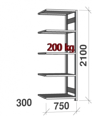 Extension bay 2100x750x300 200kg/shelf,5 shelves