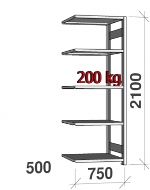 Extension bay 2100x750x500 200kg/shelf,5 shelves