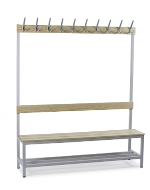 Single bench 1700x600x400 with 4 hook rail and shoe shelf