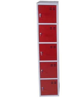 Lokerokaappi 5:lla ovella 1920x350x550  punainen/harmaa