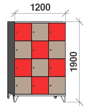 4-Tier locker, 12 doors, 1900x1200x545 mm