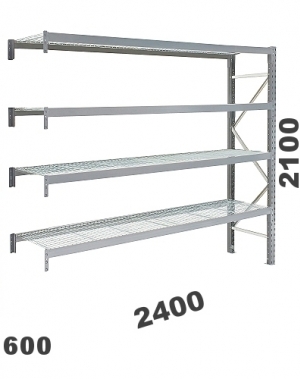 Extension bay 2100x2400x600, 300kg/level, 4 levels with mesh deck