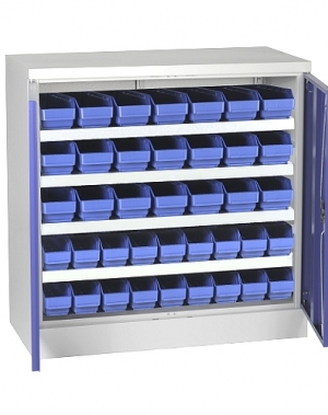 Box locker 900x900x450, 4 shelves, 21 bins 400x120x95, 18 bins 400x90x95