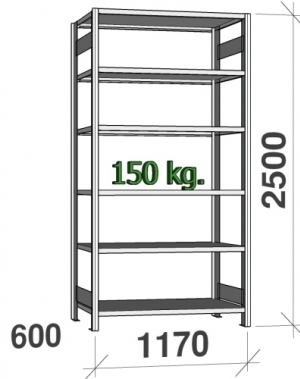 Starter bay 2500x1170x600 150kg/shelf,6 shelves USED