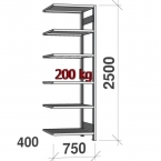 Extension bay 2500x750x400 200kg/shelf,6 shelves