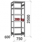 Starter bay 2500x750x600 200kg/shelf,6 shelves
