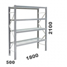 Metallihylly perusosa 2100x1800x500, 480kg/hyllytaso, 4 ritilatasoa