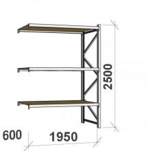 Metallihylly jatko-osa 2500x1950x600 440kg/hyllytaso,3 tasoa lastulevytasoilla