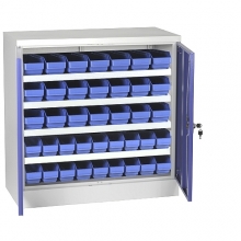 Box locker 900x900x450, 4 shelves, 21 bins 400x120x95, 18 bins 400x90x95